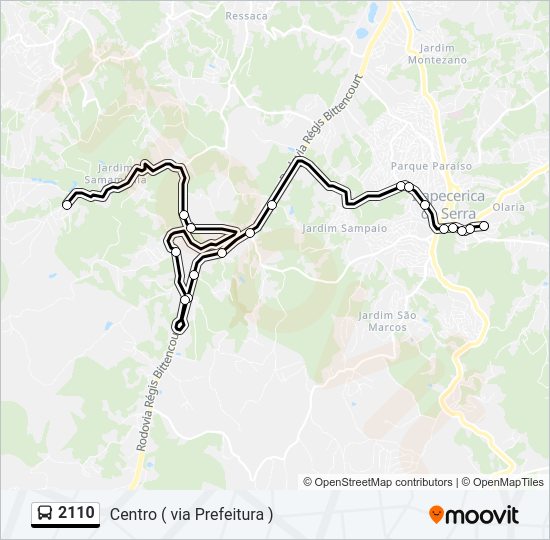 Mapa da linha 2110 de ônibus