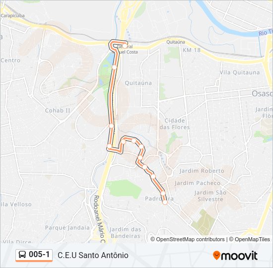 Mapa da linha 005-1 de ônibus