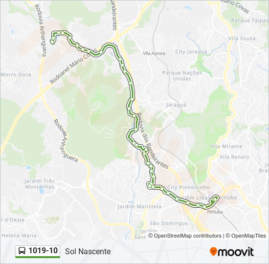 Mapa da linha 1019-10 de ônibus