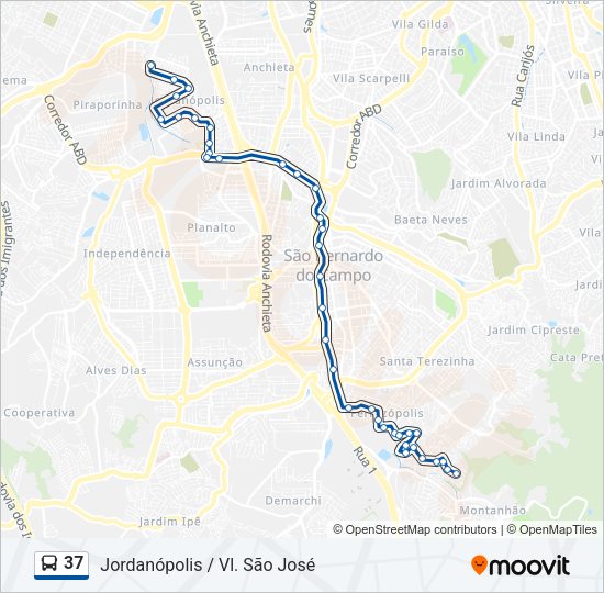 Mapa da linha 37 de ônibus