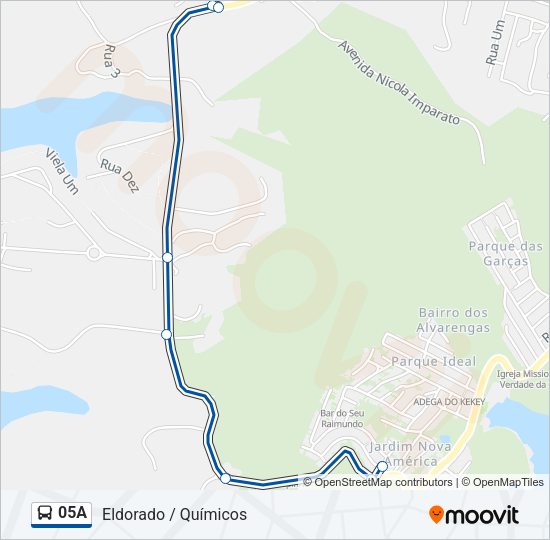 Mapa da linha 05A de ônibus