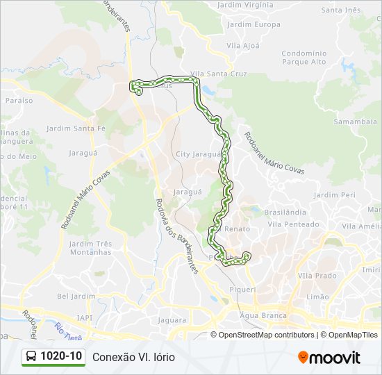 Mapa da linha 1020-10 de ônibus