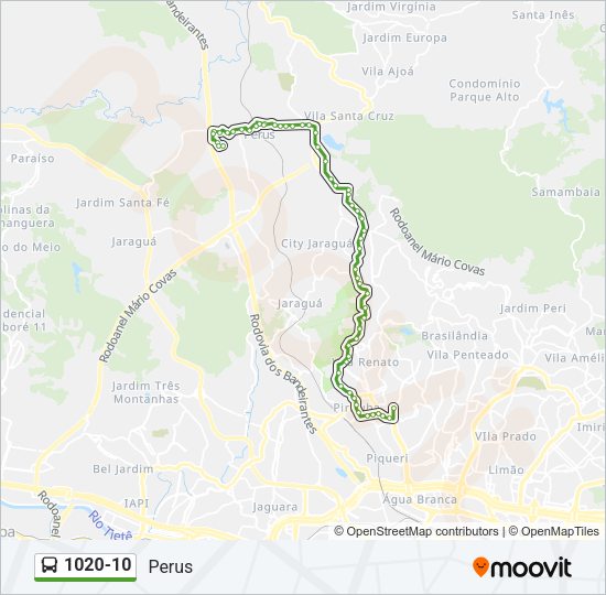 Mapa da linha 1020-10 de ônibus