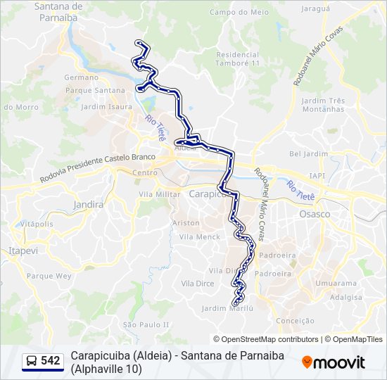 Mapa da linha 542 de ônibus