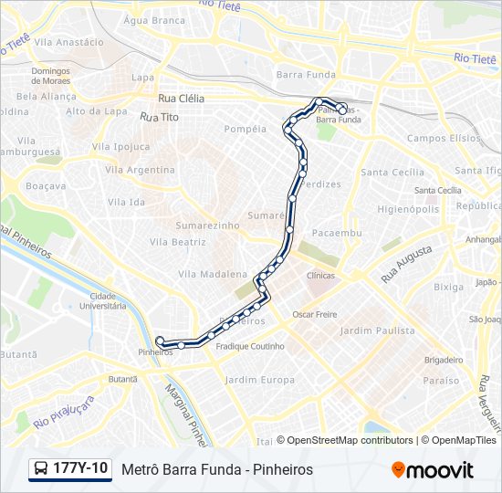 Mapa da linha 177Y-10 de ônibus