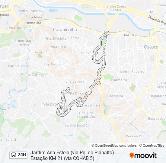 Mapa de 24B de autobús