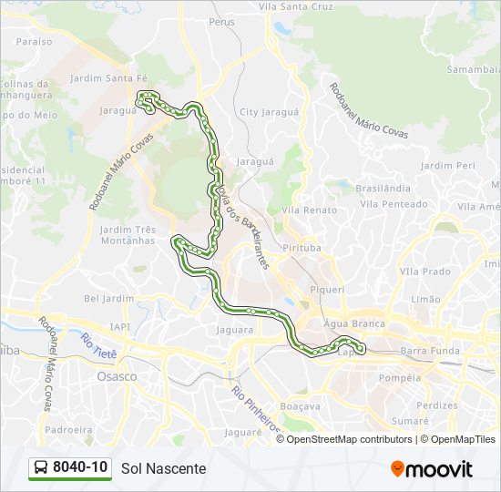 Mapa da linha 8040-10 de ônibus