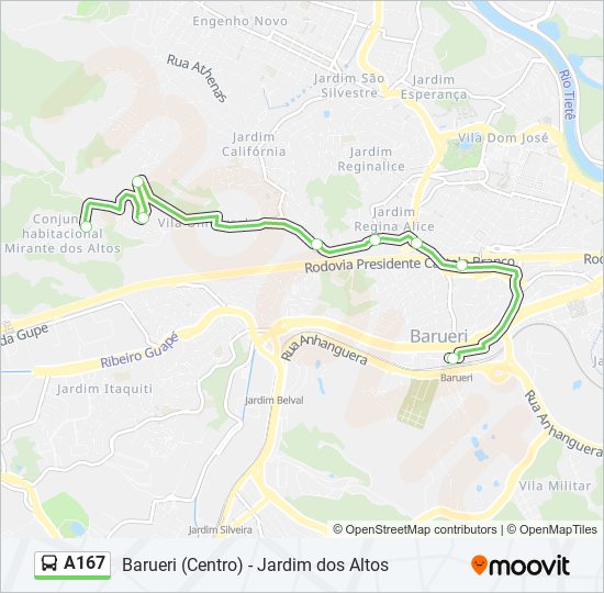 Mapa de A167 de autobús