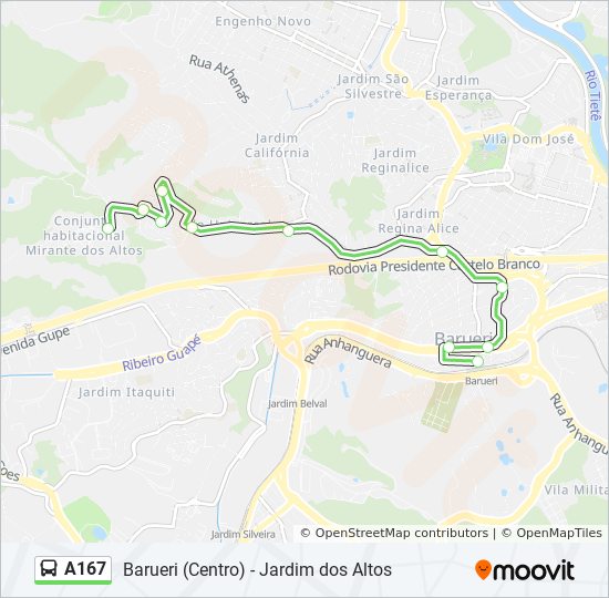 A167 bus Line Map