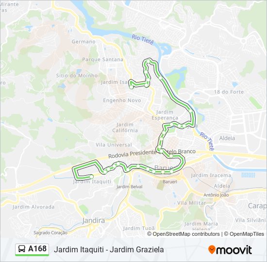 A168 bus Line Map