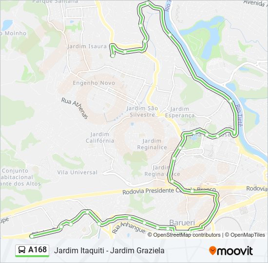 Mapa de A168 de autobús