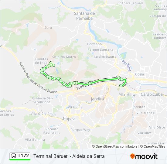 Mapa da linha T172 de ônibus