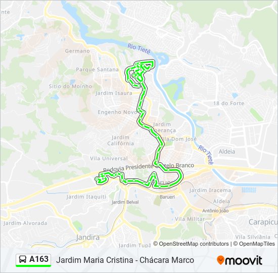 A163 bus Line Map