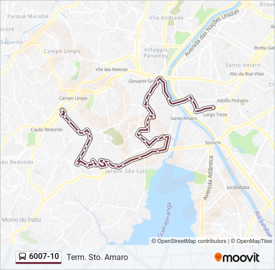 Mapa da linha 6007-10 de ônibus