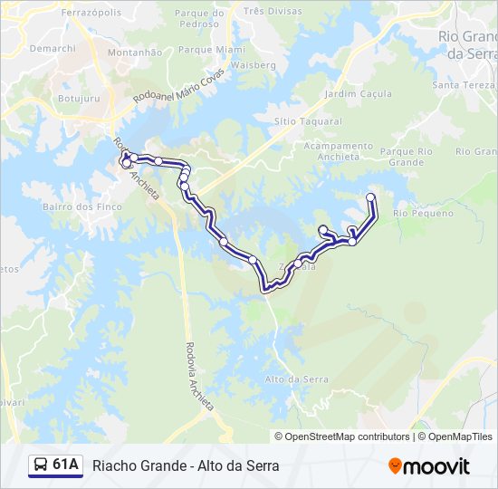 Mapa da linha 61A de ônibus