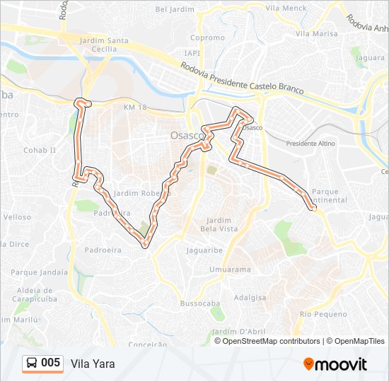 Mapa da linha 005 de ônibus