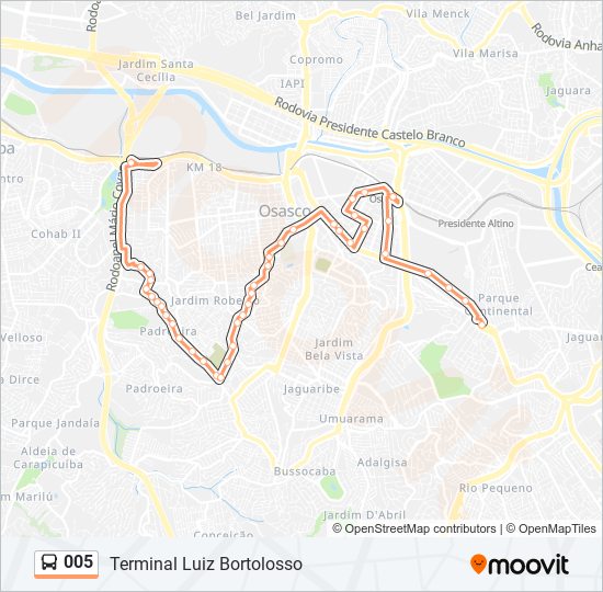 Mapa da linha 005 de ônibus