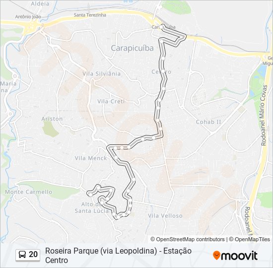 Mapa da linha 20 de ônibus