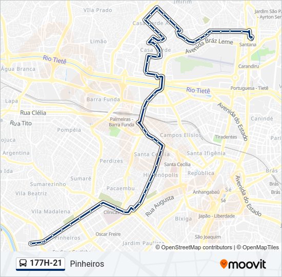 Mapa da linha 177H-21 de ônibus