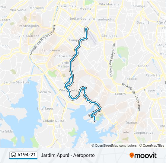 Mapa da linha 5194-21 de ônibus