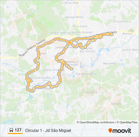 Mapa da linha 127 de ônibus