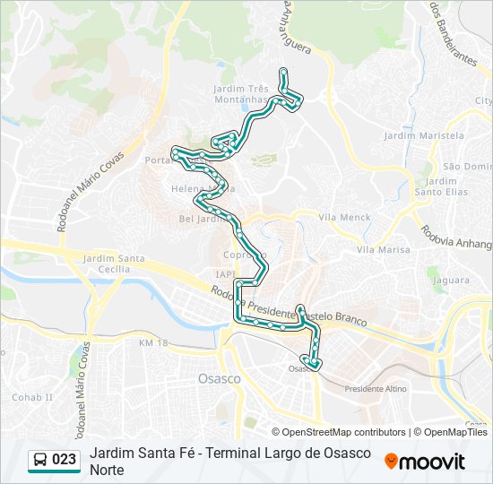 Mapa da linha 023 de ônibus