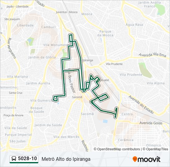 Mapa da linha 5028-10 de ônibus