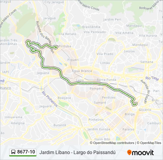 Mapa da linha 8677-10 de ônibus