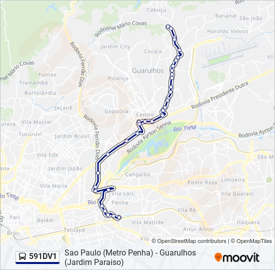 Mapa da linha 591DV1 de ônibus