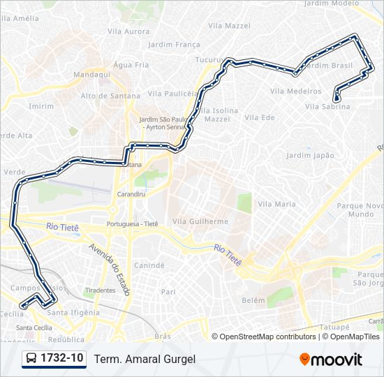 Mapa da linha 1732-10 de ônibus