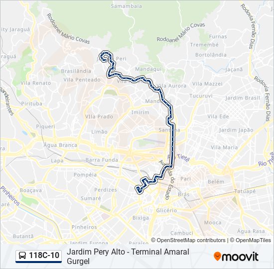 Mapa da linha 118C-10 de ônibus