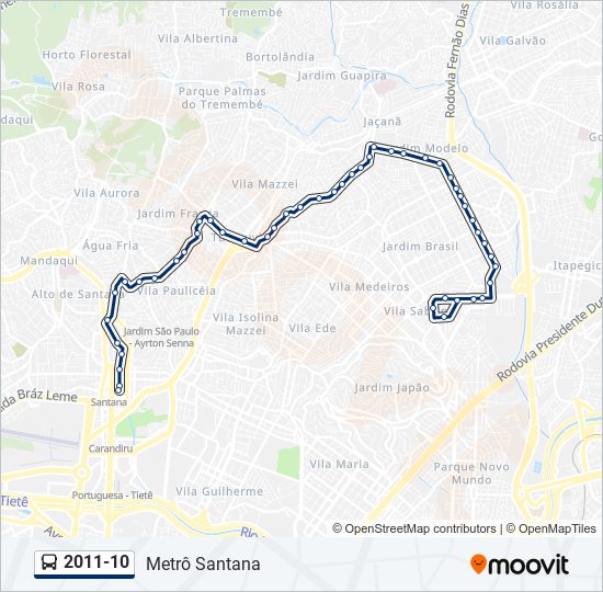 Mapa da linha 2011-10 de ônibus