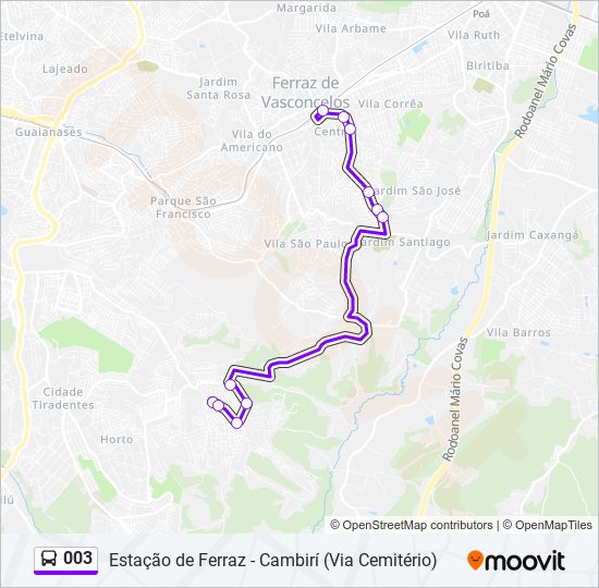 Mapa da linha 003 de ônibus