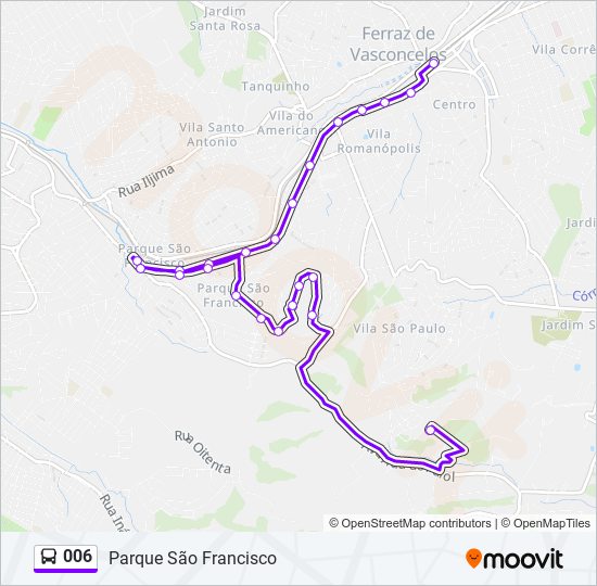 Mapa da linha 006 de ônibus