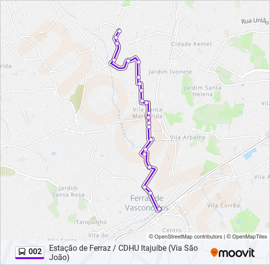 Mapa da linha 002 de ônibus