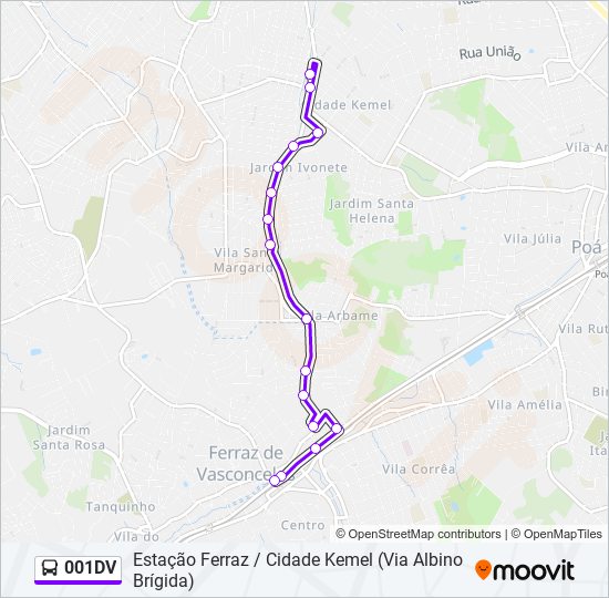 Mapa da linha 001DV de ônibus