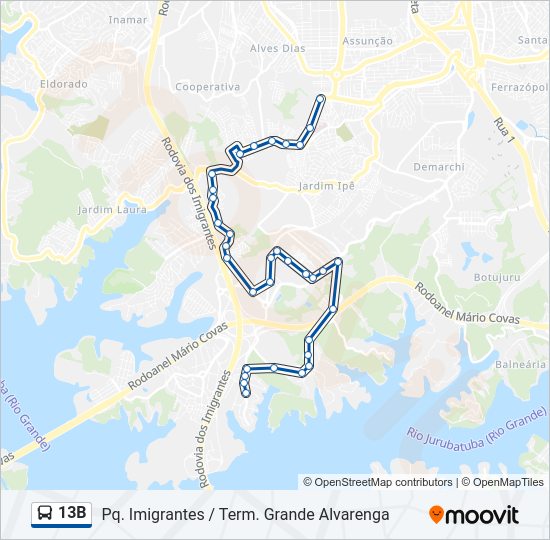 Mapa da linha 13B de ônibus