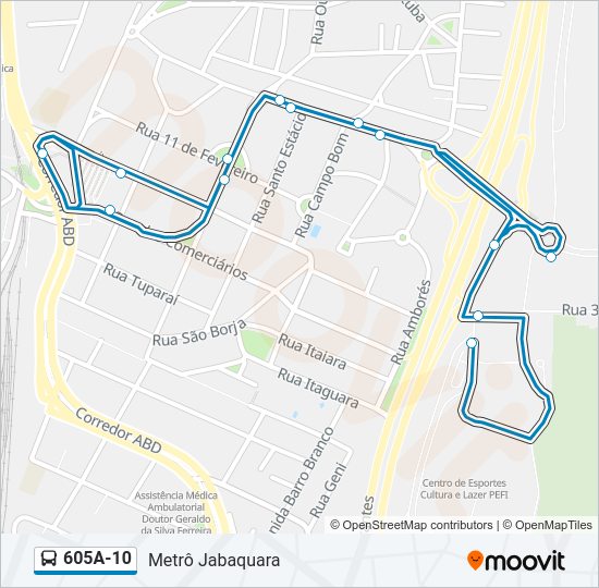Mapa da linha 605A-10 de ônibus