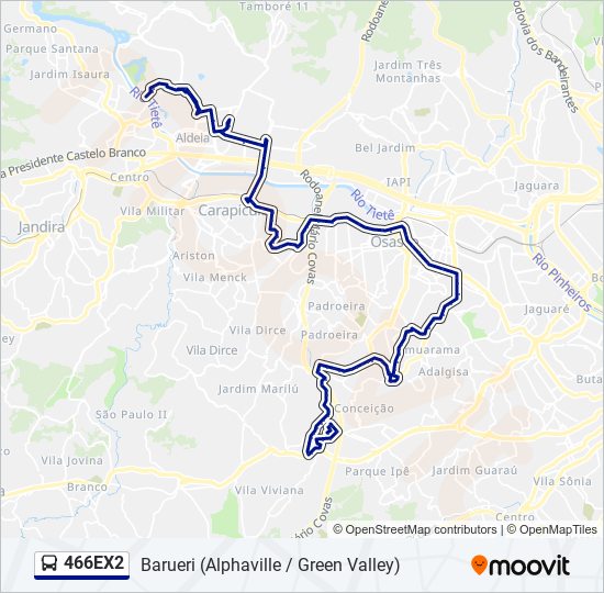 Mapa da linha 466EX2 de ônibus