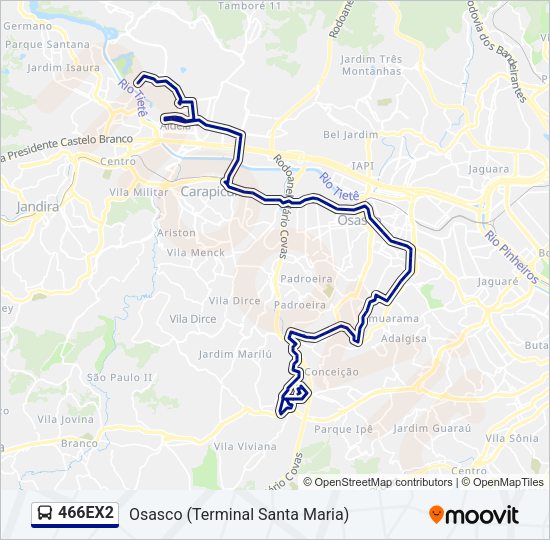 Mapa da linha 466EX2 de ônibus