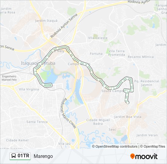Mapa da linha 01TR de ônibus