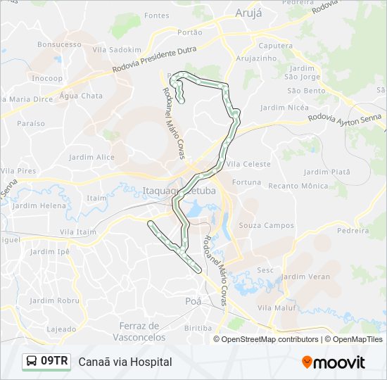 Mapa da linha 09TR de ônibus