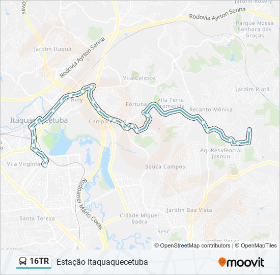 Mapa da linha 16TR de ônibus