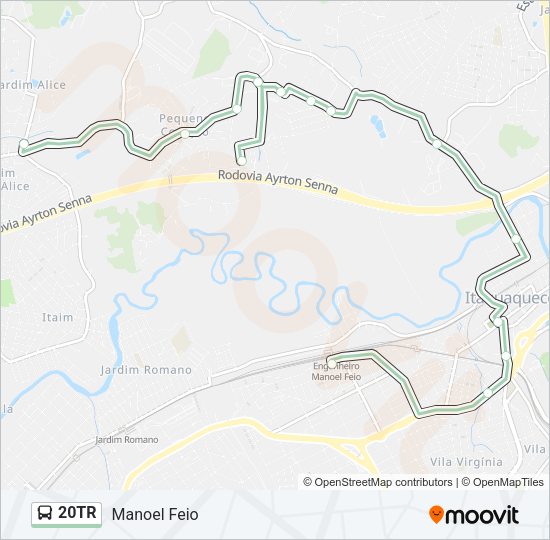 Mapa da linha 20TR de ônibus