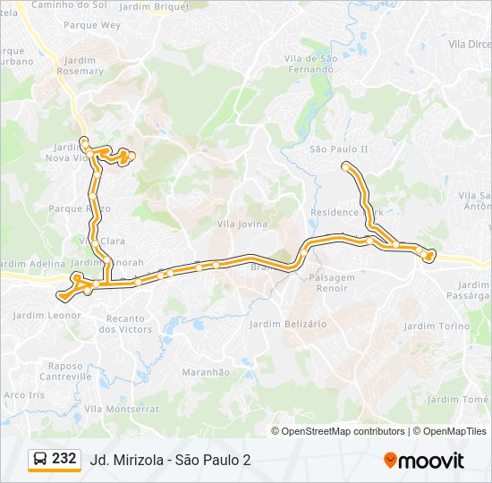 Mapa da linha 232 de ônibus