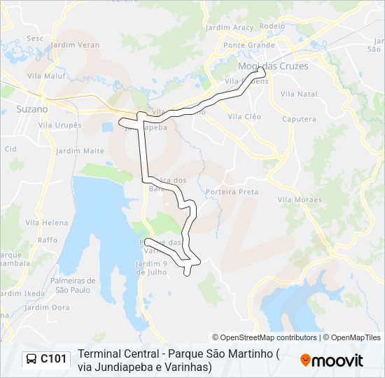 Mapa da linha C101 de ônibus
