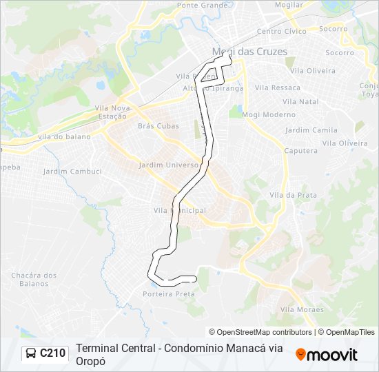 Mapa da linha C210 de ônibus