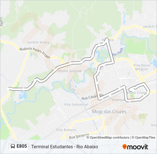 Mapa da linha E805 de ônibus