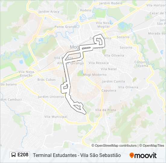 Mapa da linha E208 de ônibus