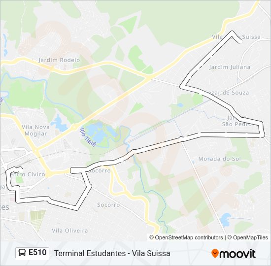 Mapa da linha E510 de ônibus
